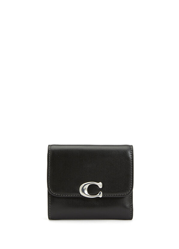 

Женский кожаный кошелек с черным логотипом Coach