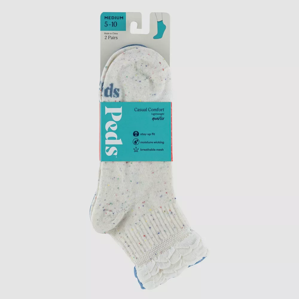 

Носки женские Peds с оборками, 2 пары, четверть длины, цвет Beige/Blue
