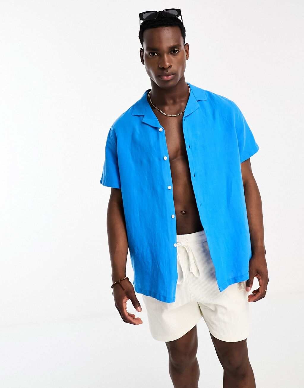 

Свободная синяя льняная рубашка ASOS DESIGN