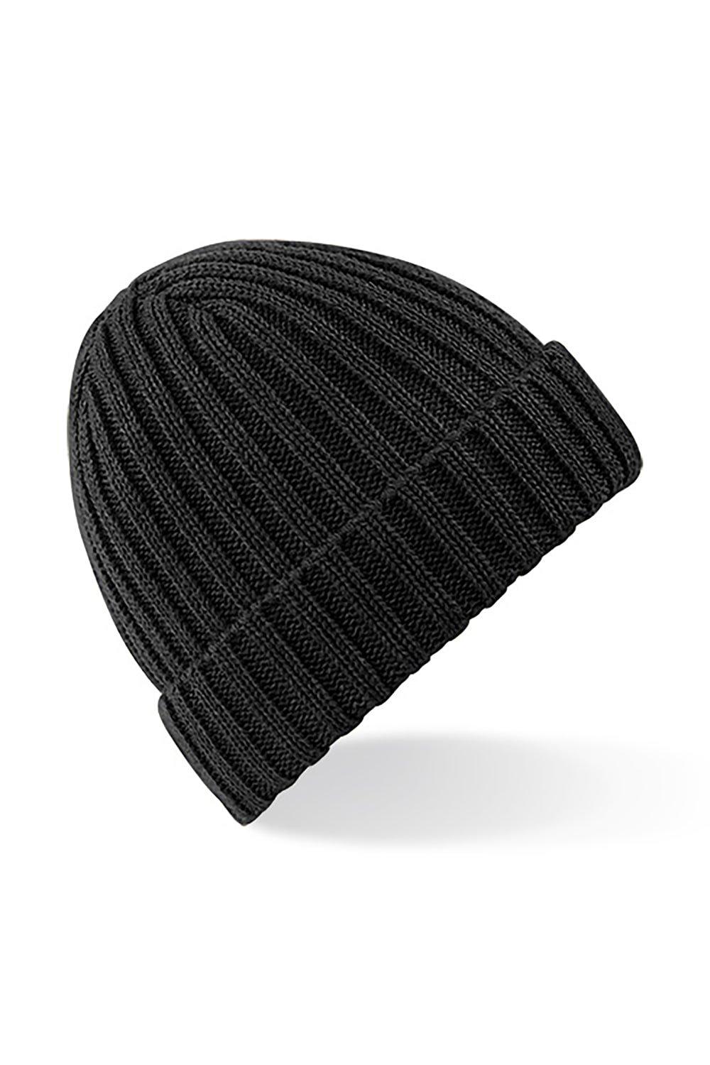 цена Зимняя массивная шапка-бини в рубчик Beechfield, черный