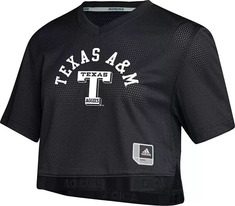 

Женская черная укороченная футбольная майка Adidas Texas A&M Aggies черного цвета
