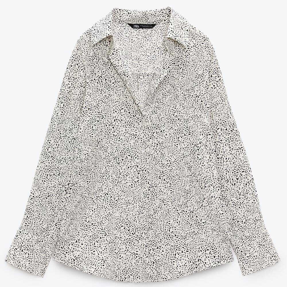 

Рубашка Zara Animal Print, черный/белый