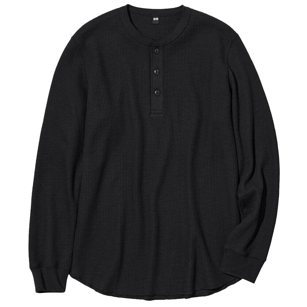 

Лонгслив Uniqlo Waffle Henley, черный