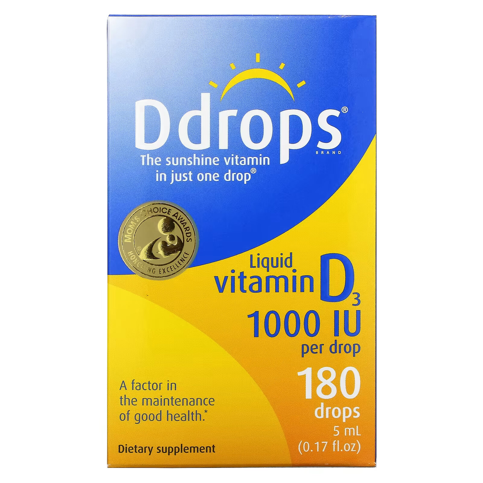 Ddrops, Жидкий витамин D3, 1000 МЕ, 0,17 жидких унций (5 мл) ddrops жидкий витамин d3 для детей 400 ме 90 капель 2 5 мл 0 08 мл