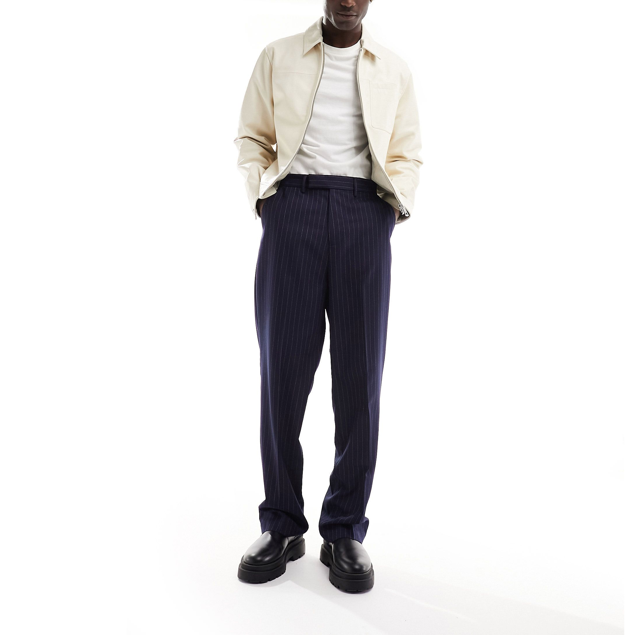 Брюки Asos Design Smart High Waist Wide Leg Pin Stripe, темно-синий брюки asos с ажуром 40 размер