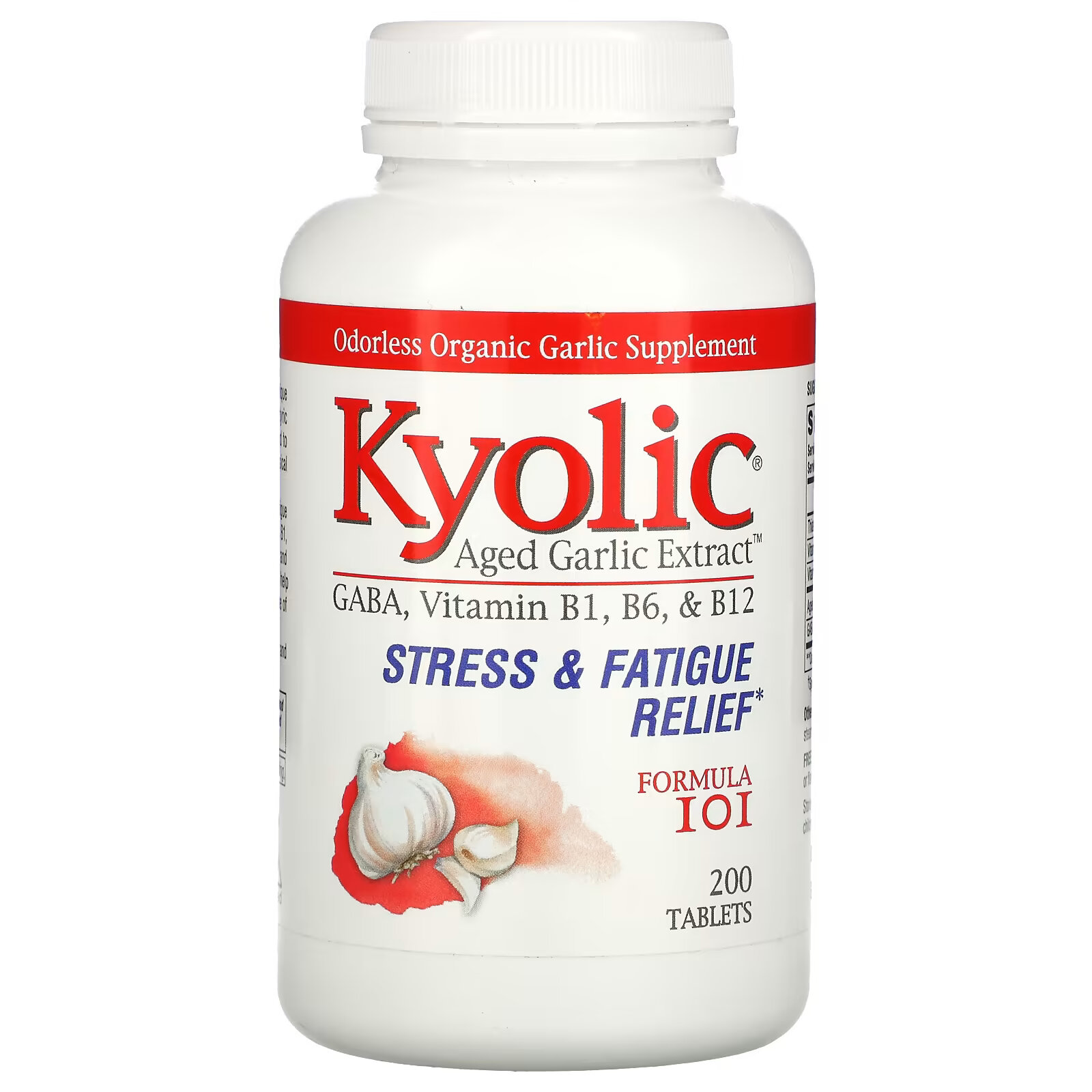 Kyolic, Экстракт зрелого чеснока, помощь при стрессе и усталости, формула 101 200 таблеток kyolic экстракт зрелого чеснока дополнительный резерв 120 капсул