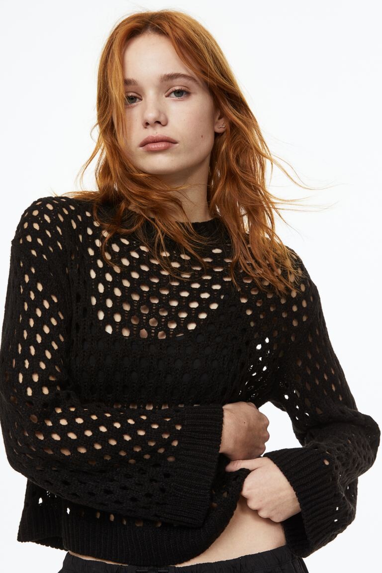 

Ажурный свитер H&M, черный