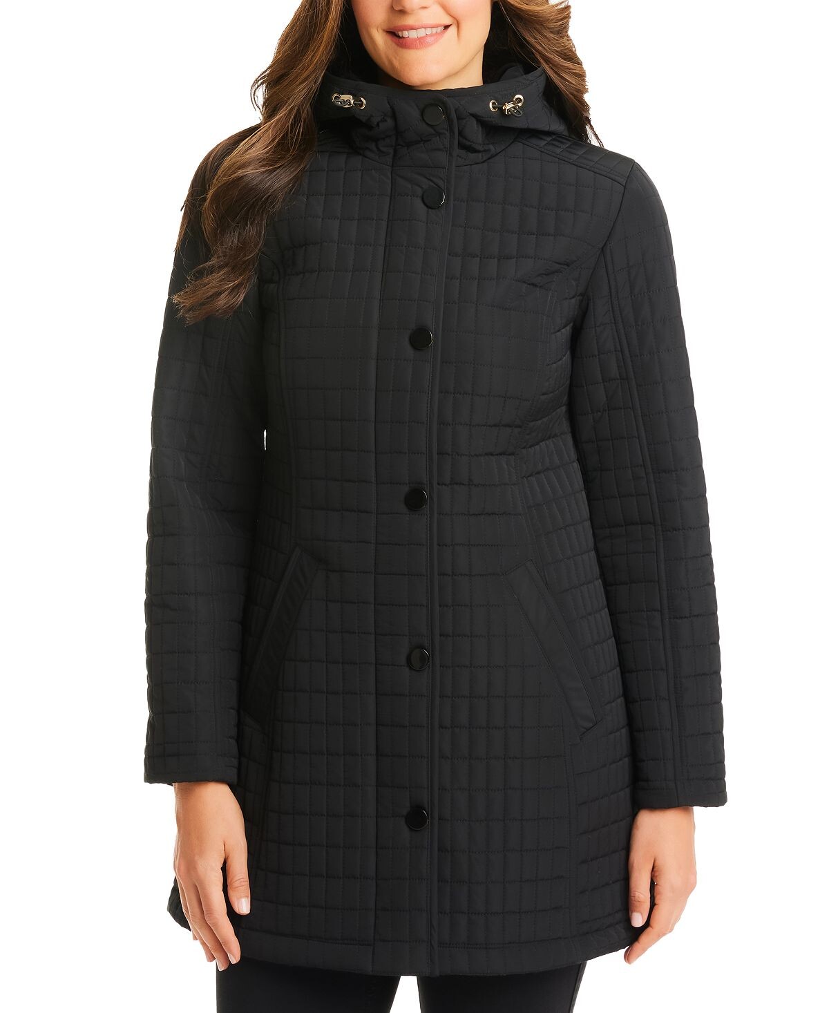 

Стеганое пальто petite с капюшоном, созданное для macy's Jones New York, черный