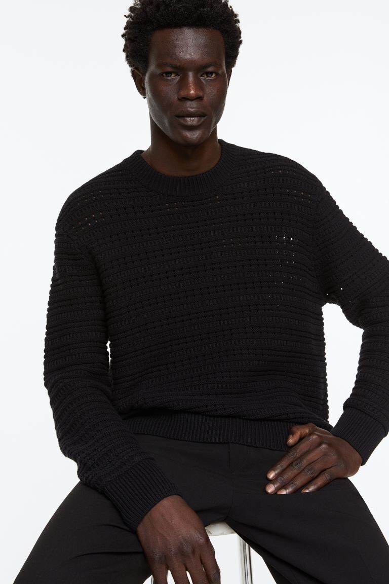 

Свитер фактурной вязки Regular Fit H&M, черный