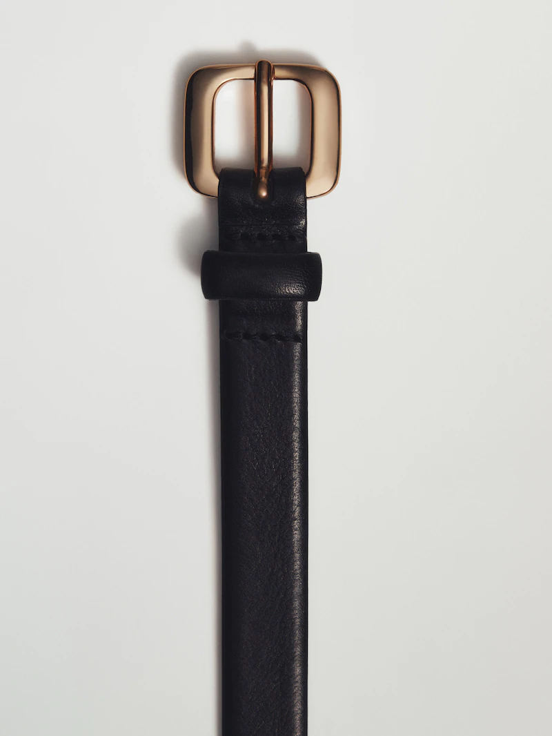 Тонкий кожаный ремень с круглой пряжкой Massimo Dutti, черный