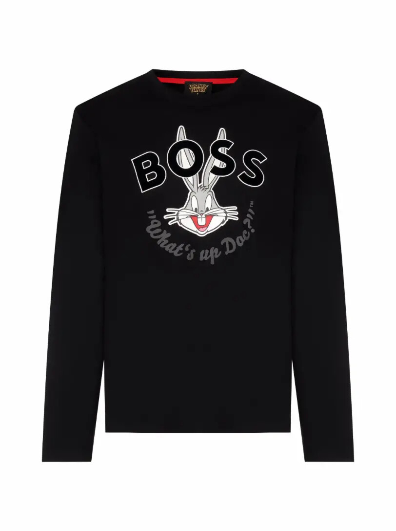 

Хлопковый лонгслив с принтом Hugo Boss, Черный