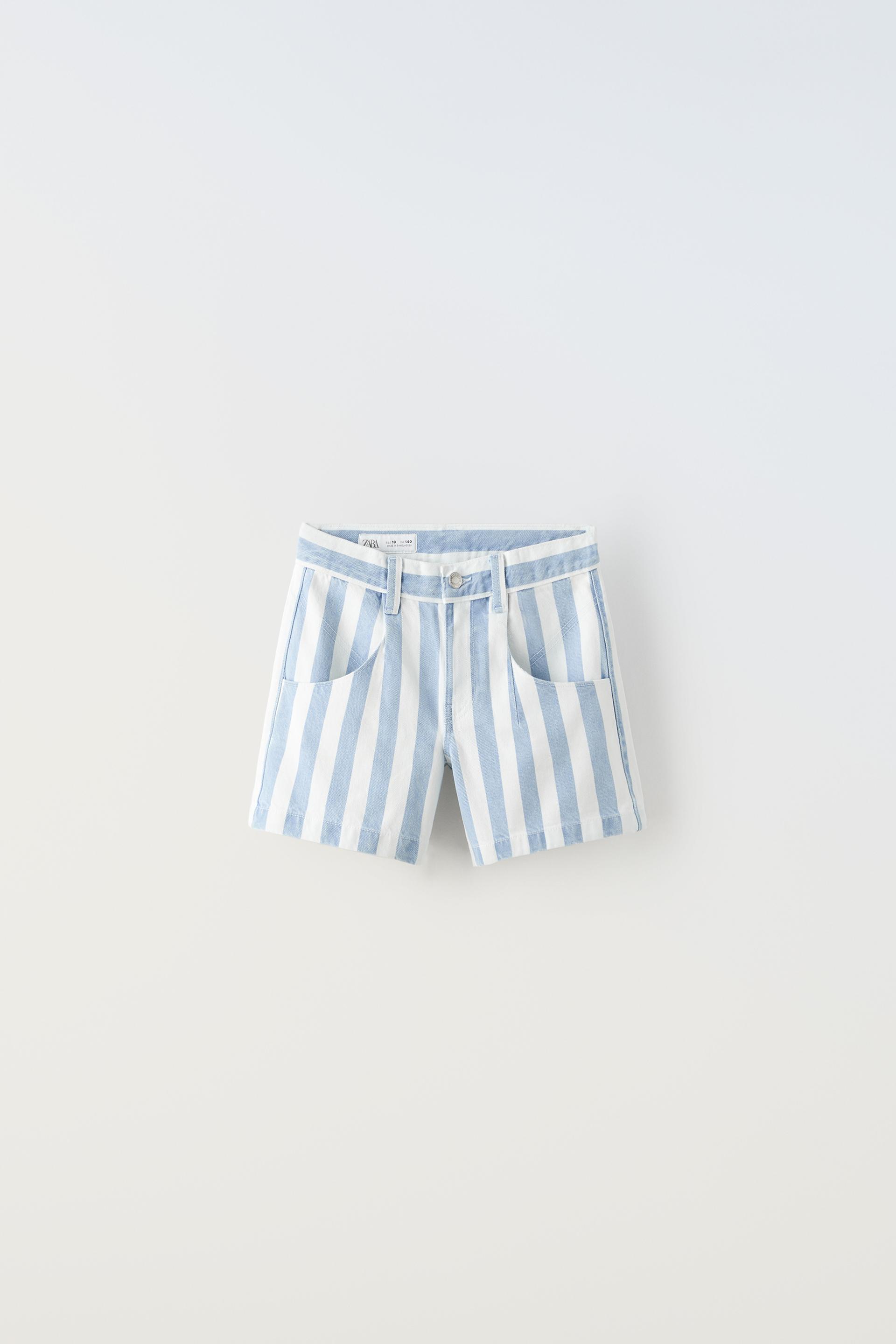 Шорты Zara Striped Denim Bermuda, белый юбка zara striped denim синий