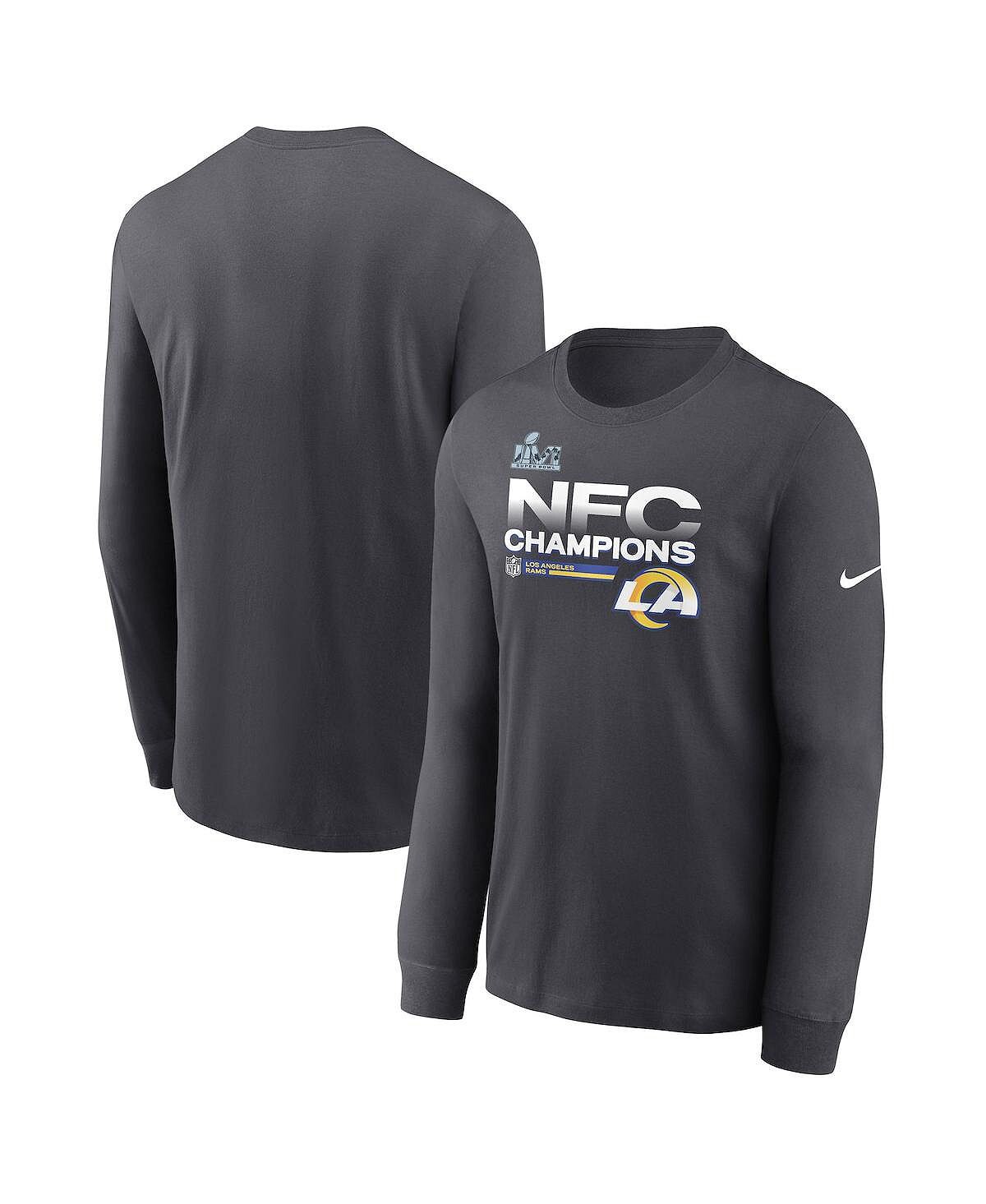 

Мужская антрацитовая футболка с длинным рукавом los angeles rams 2021 nfc champions locker room trophy collection Nike