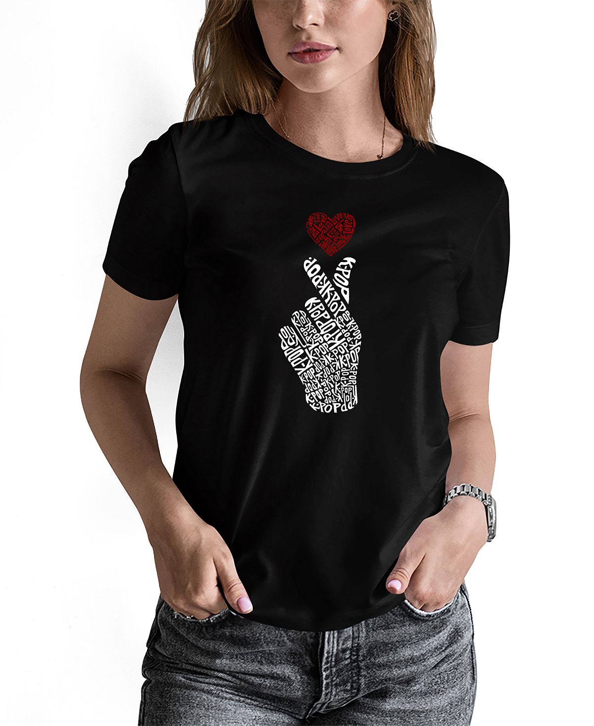 Женская футболка k-pop word art LA Pop Art, черный мир башир искусство анализа руки