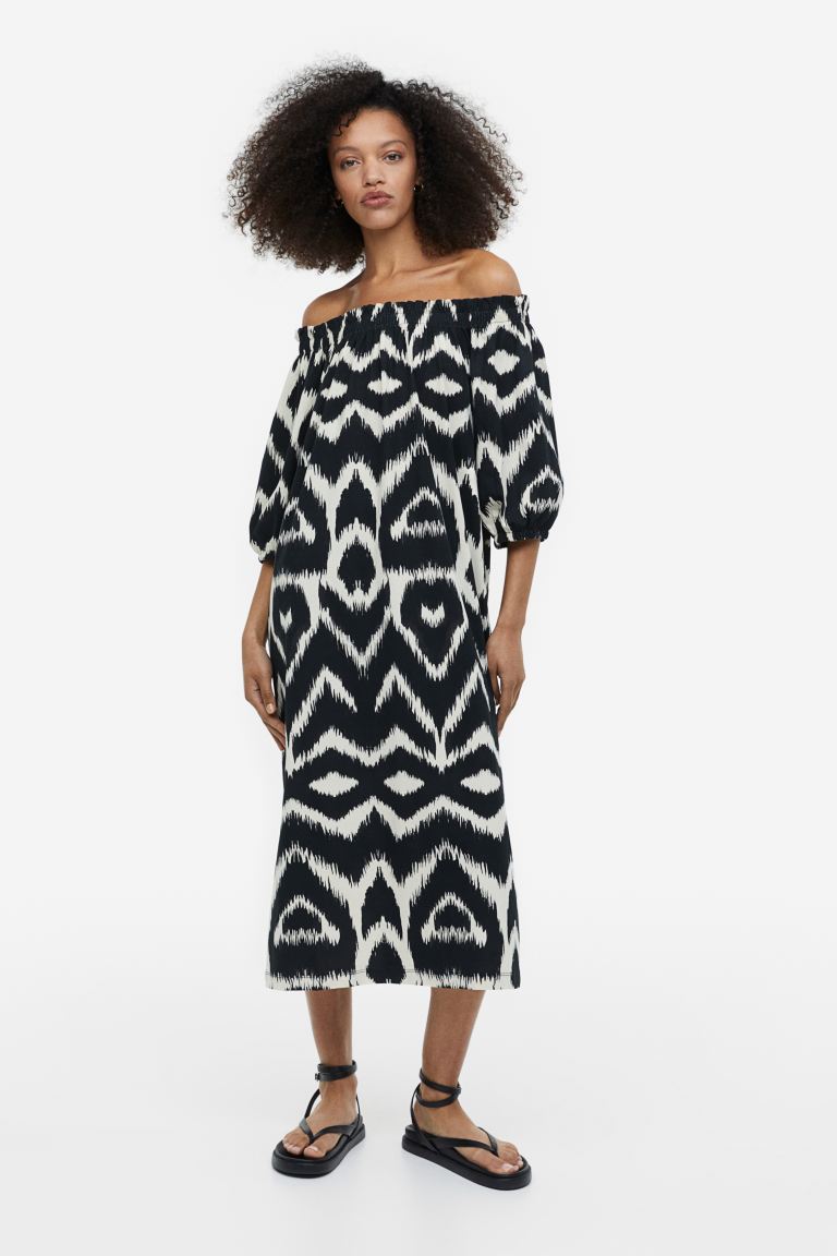 цена Платье с открытыми плечами H&M, черный/с рисунком
