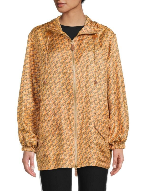 Куртка Шелковая Burberry с капюшоном и принтом, melon