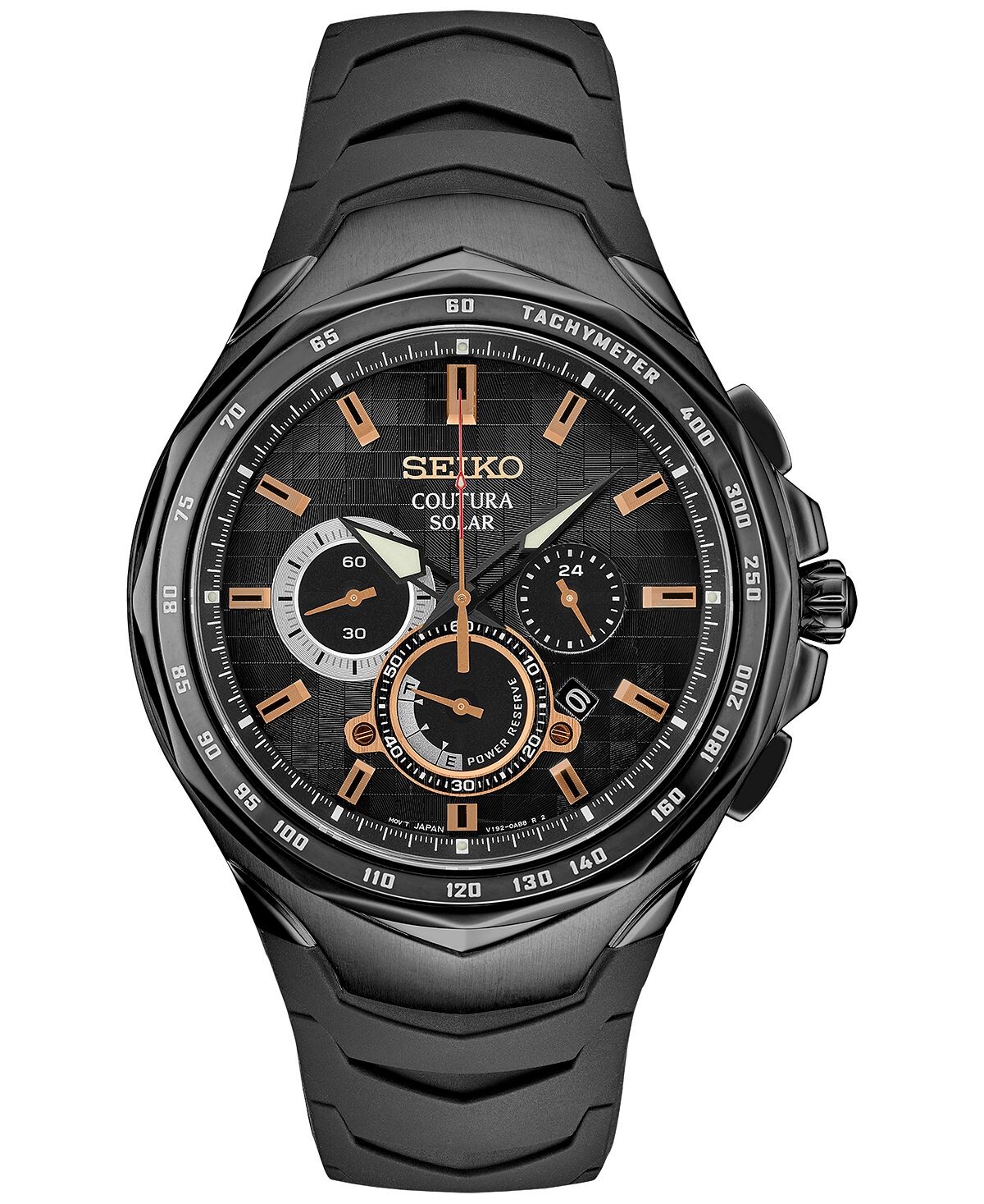 

Мужские часы с хронографом Coutura Solar, черные резиновые часы, 46 мм Seiko