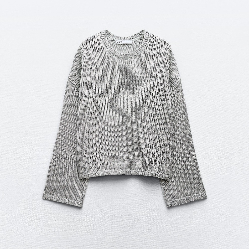 Свитер Zara Plain Metallic Knit, серебристый свитер zara plain knit with tie бежевый