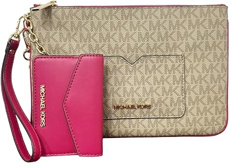 

Michael Kors Jet Set Travel, большой футляр для карт 2 в 1 и клатч MK Signature, карминно-розовый