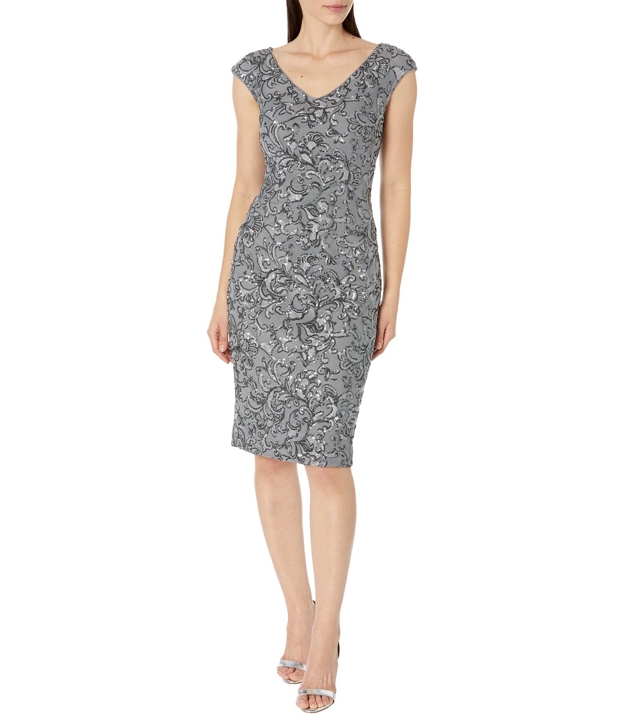 Платье Alex Evenings, Short V-Neck Cap Sleeve Sheath Dress