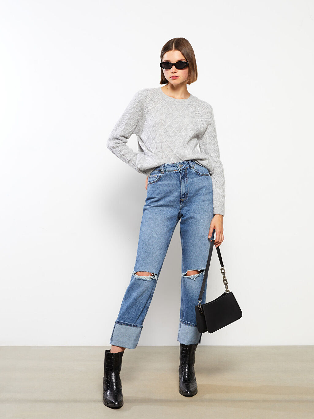 

Женский трикотажный свитер с круглым вырезом и длинным рукавом LCW Casual