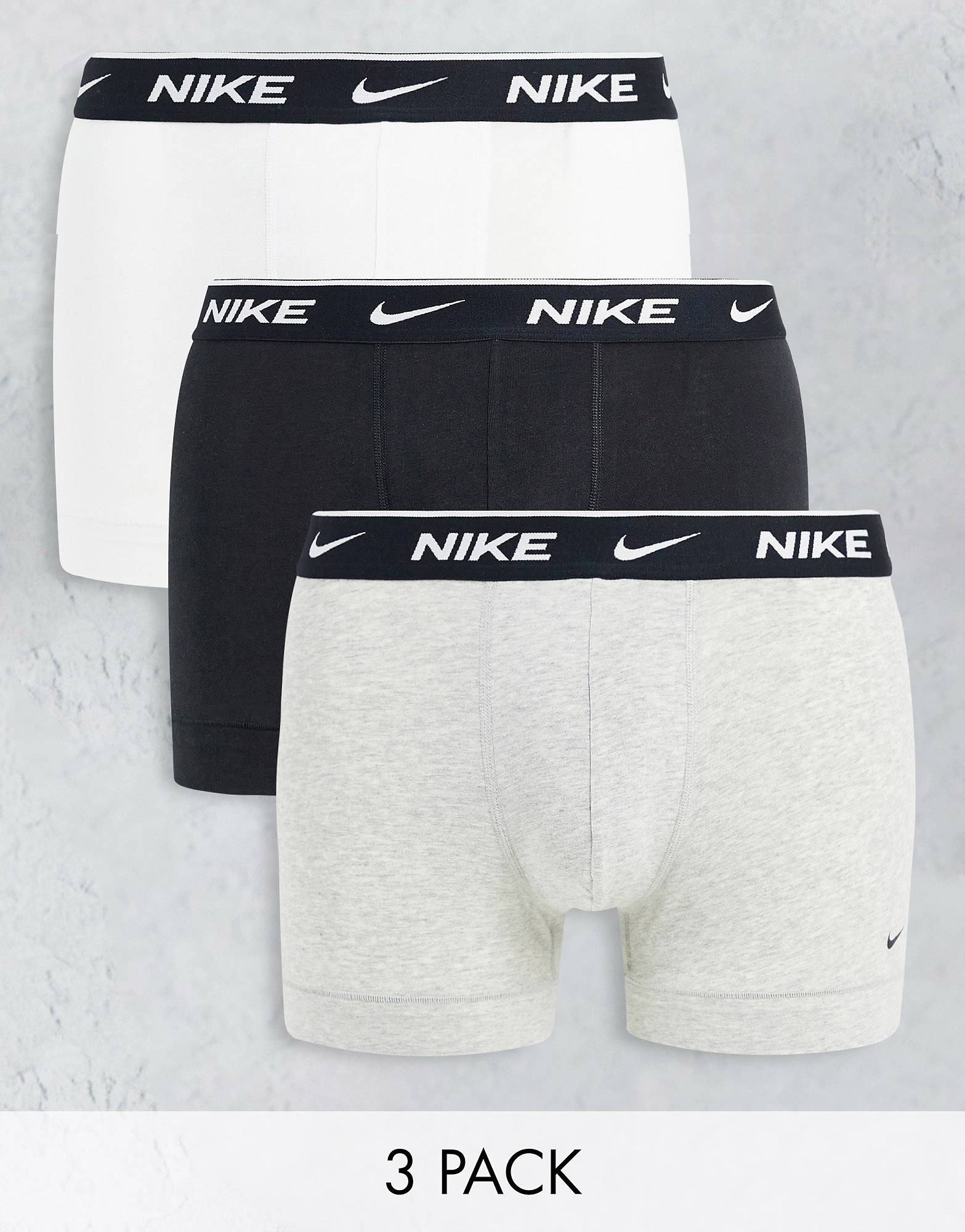 Комплект из трех хлопковых эластичных плавок Nike черного/серого/белого цвета