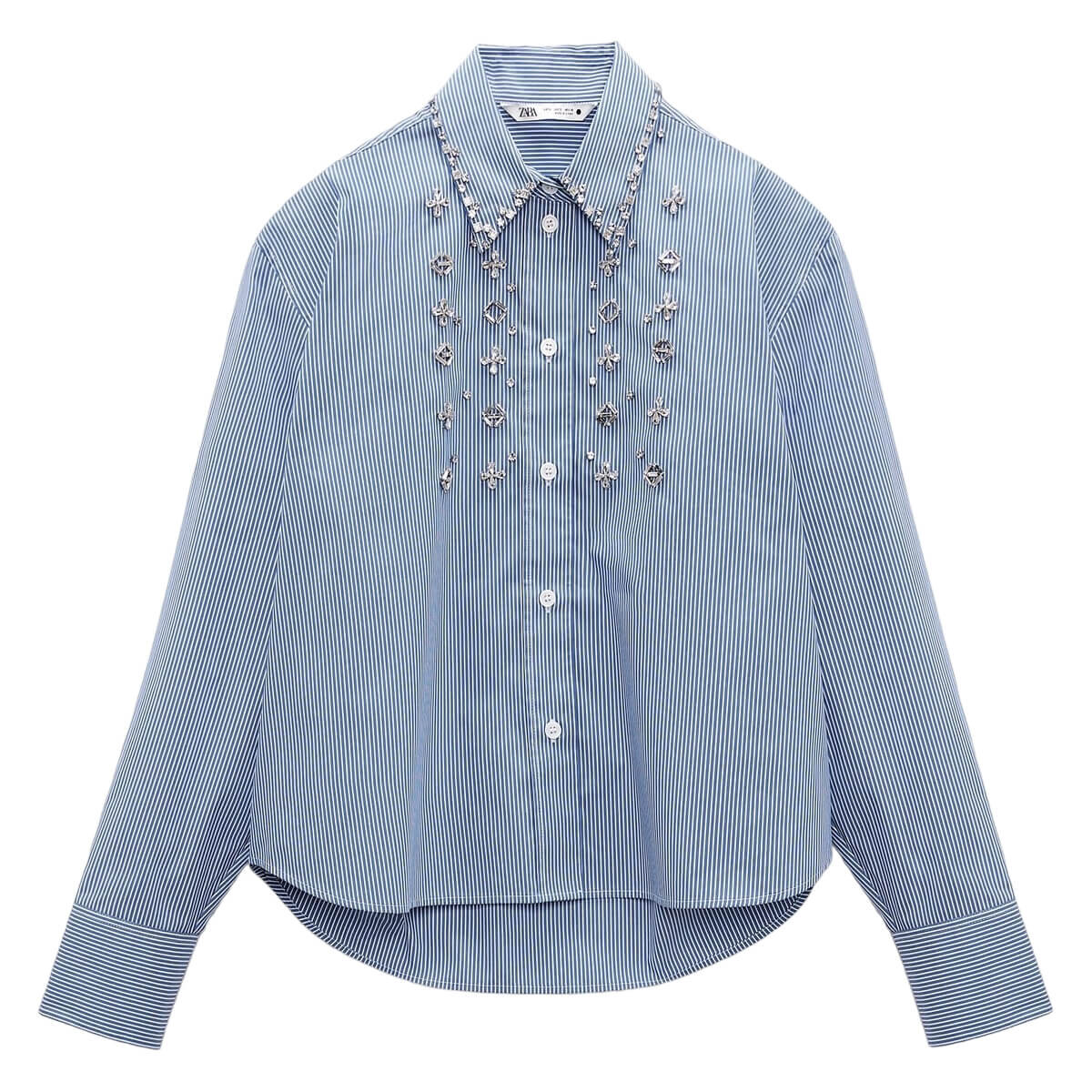 

Рубашка Zara Bejewelled Poplin, голубой/белый