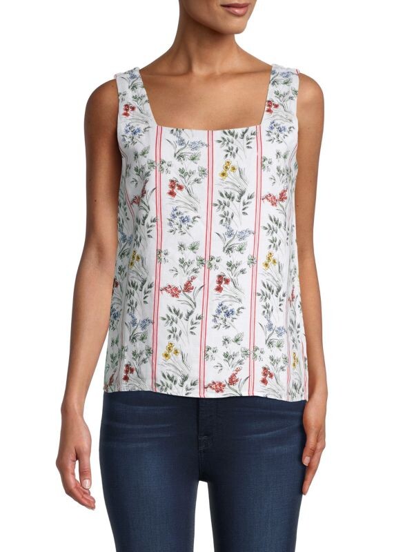 

Льняной топ Saks Fifth Avenue с квадратным вырезом и принтом, floral