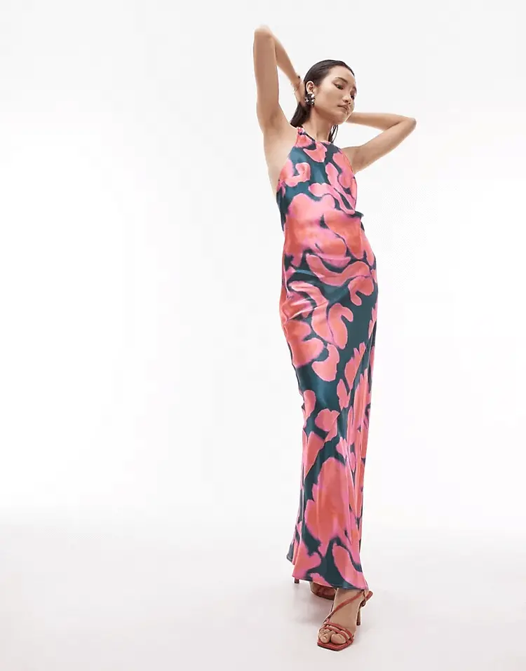 

Платье-макси с открытой спиной Topshop, мультиколор