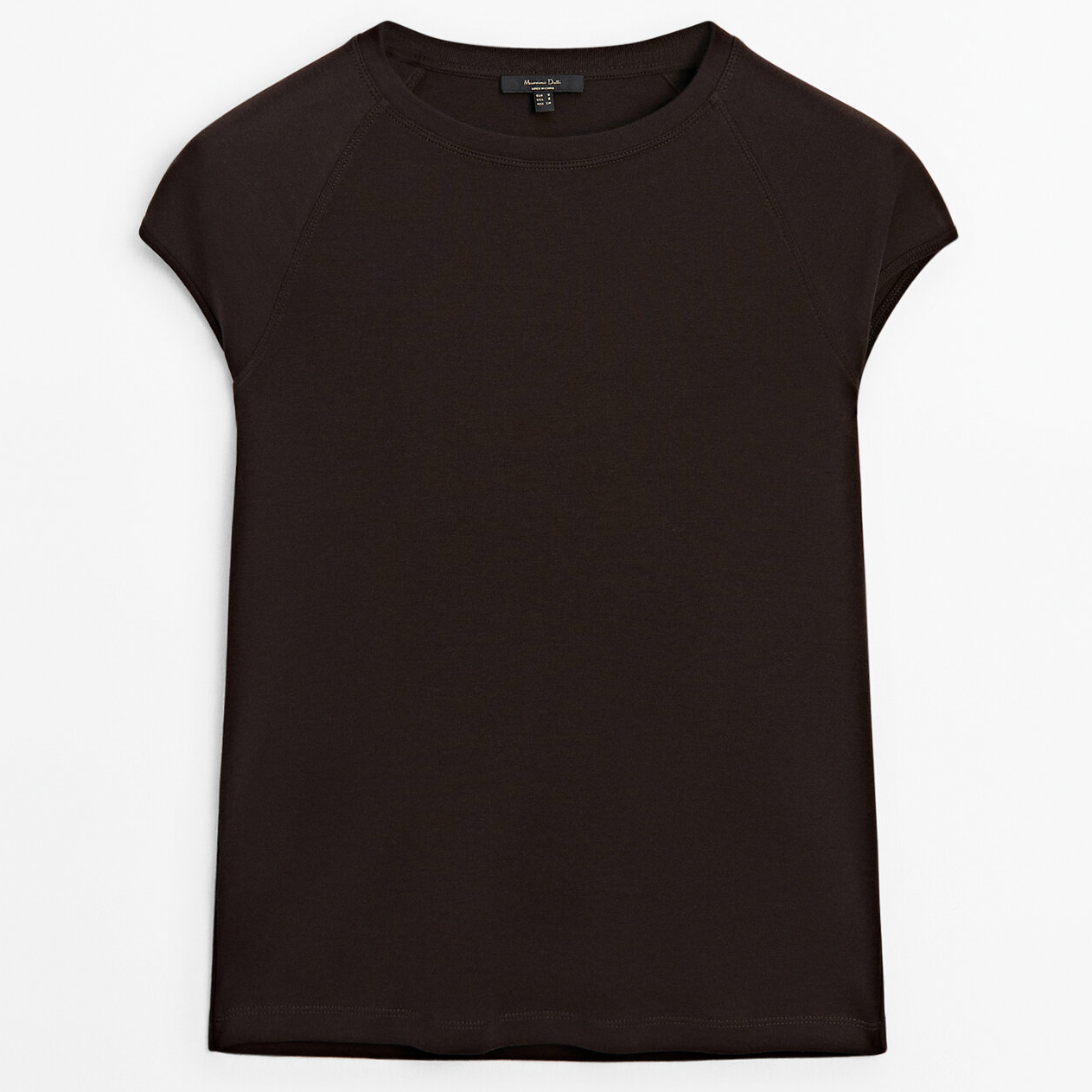 Футболка Massimo Dutti Short Sleeve Cotton With Short Raglan Sleeves, темно-коричневый