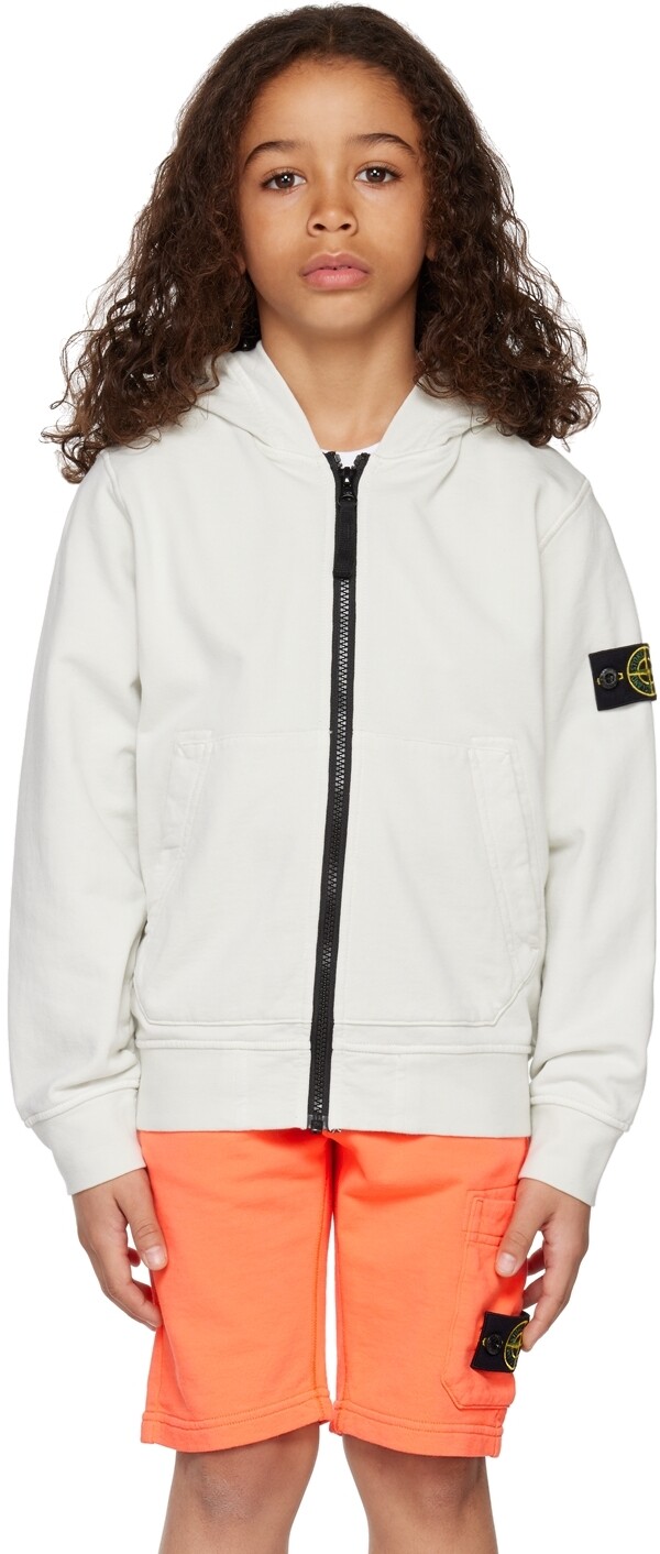 

Детская серая толстовка с капюшоном на молнии Stone Island Junior
