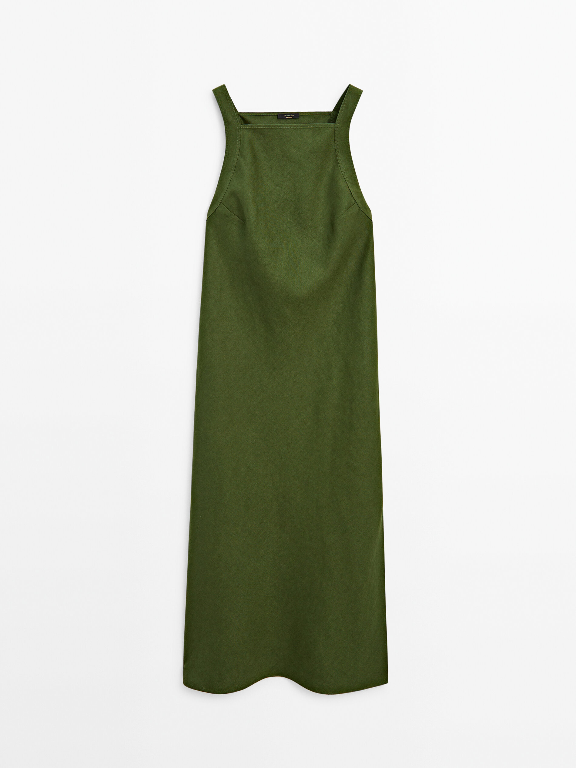 Платье Massimo Dutti Linen Halter, зеленый платье миди прямое из льна в клетку 48 каштановый