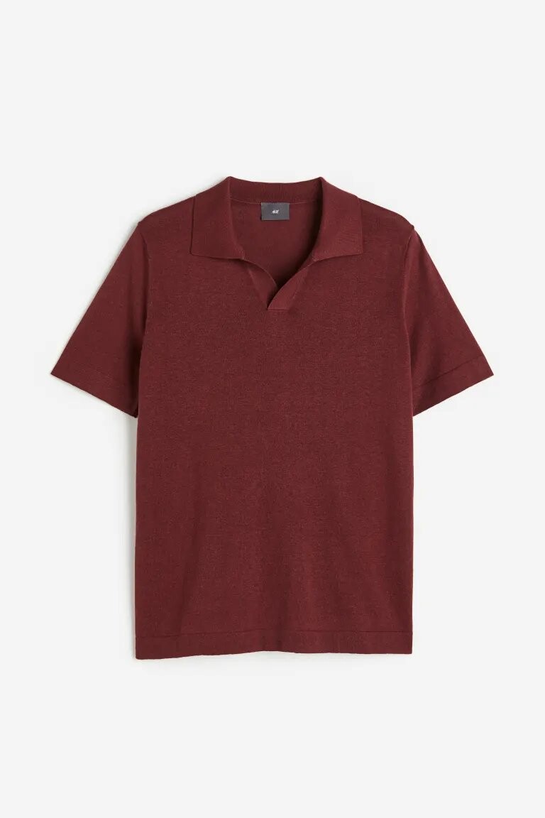 

Поло H&M Regular Fit Linen-blend, тёмно-красный