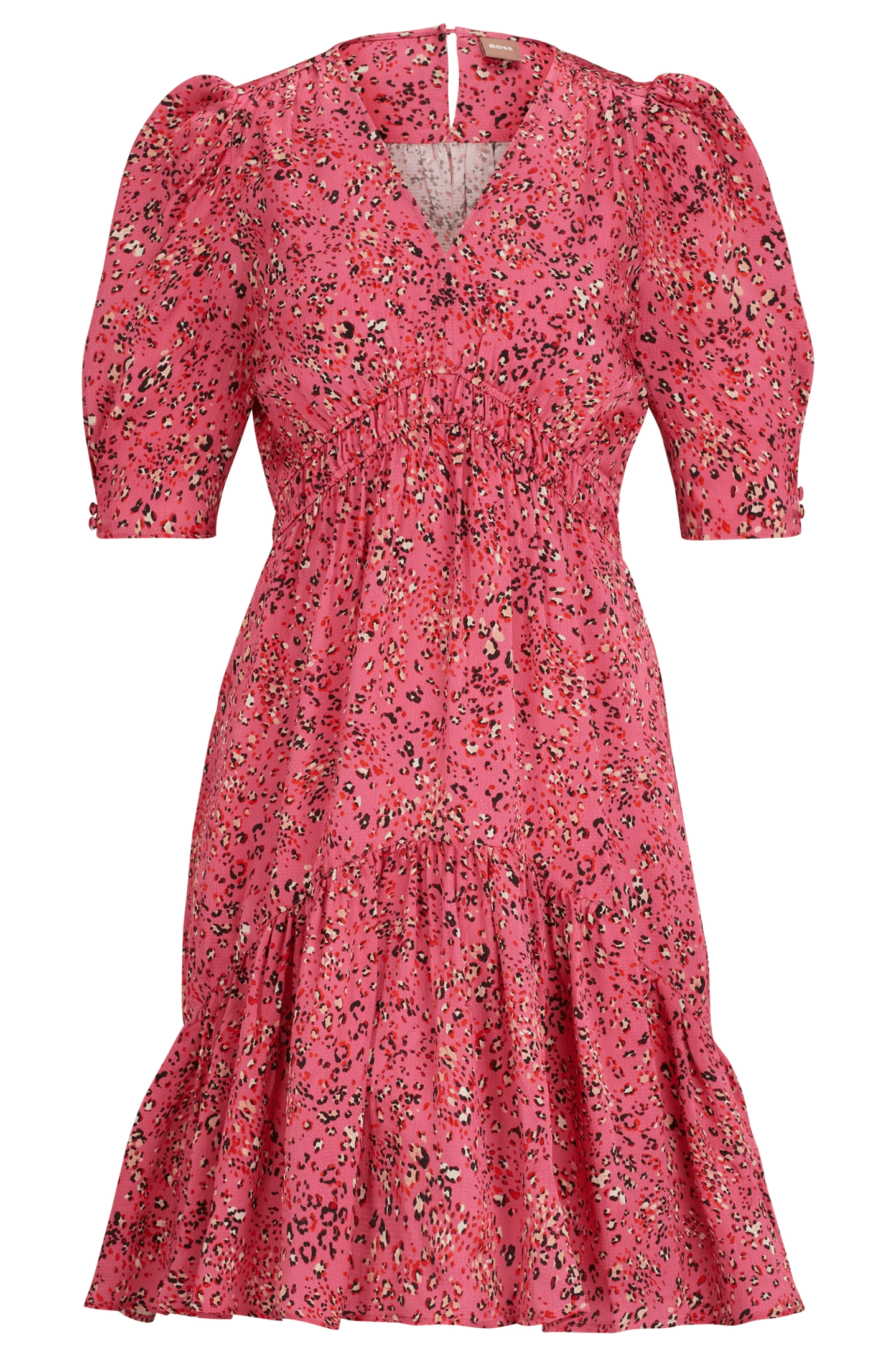 Платье BOSS Puff-sleeve Regular-fit With Floral Print, мультиколор