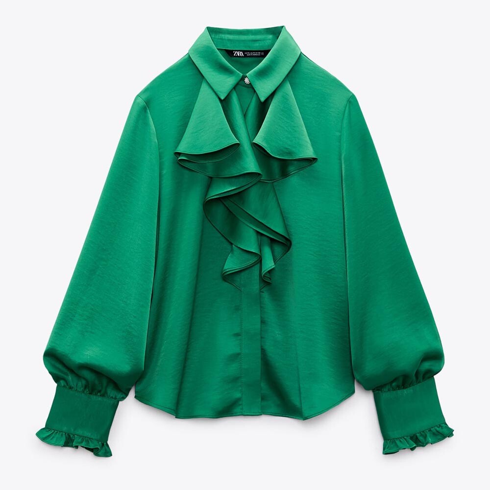 

Рубашка Zara Ruffled Satin, зеленый