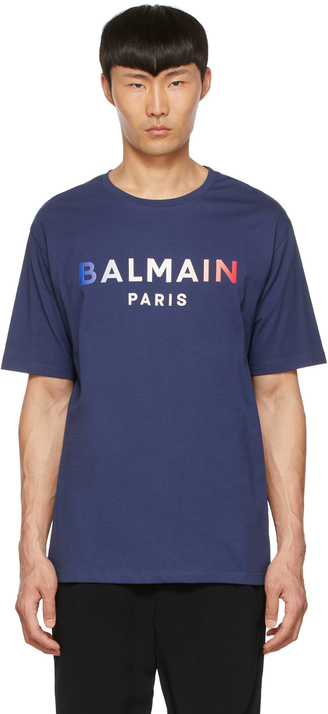 

Синяя хлопковая футболка Balmain