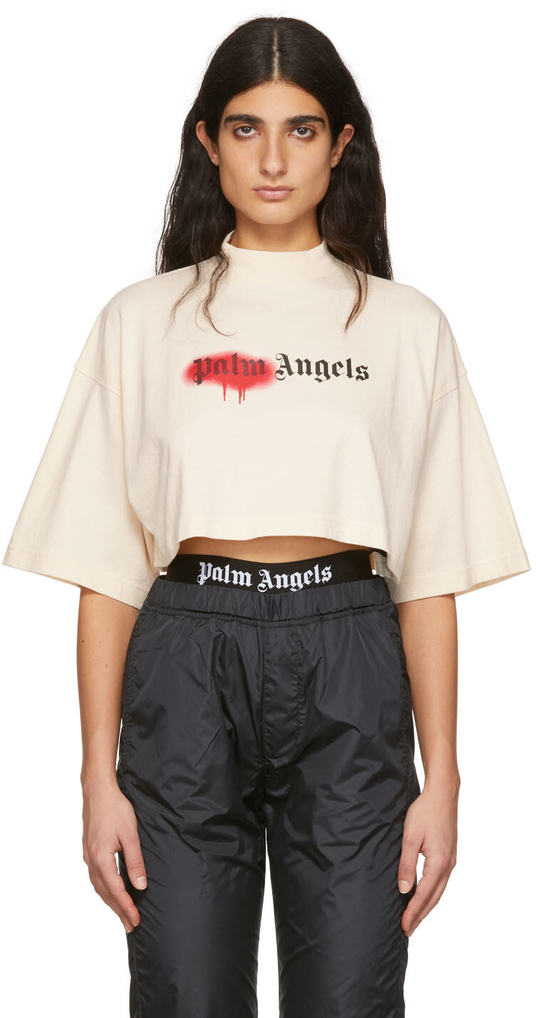 

Бежевая хлопковая футболка Palm Angels