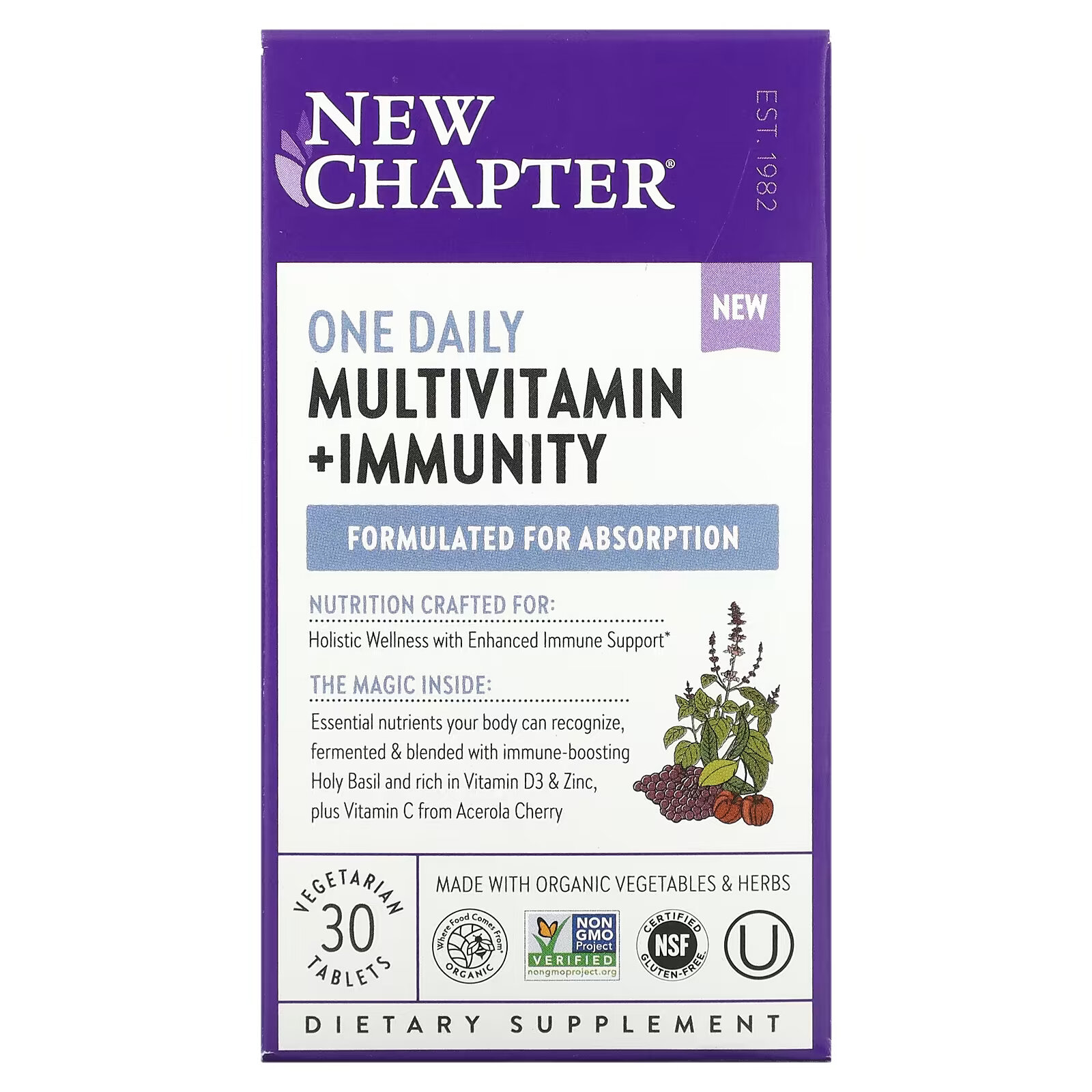 New Chapter, One Daily Multivitamin + Immunity, 30 вегетарианских таблеток new chapter one daily prenatal multivitamin мультивитаминный комплекс для беременных 90 вегетарианских таблеток
