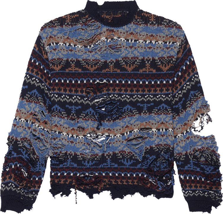 Свитер Balenciaga Ripped Sweater 'Navy/Multicolor', синий - фото