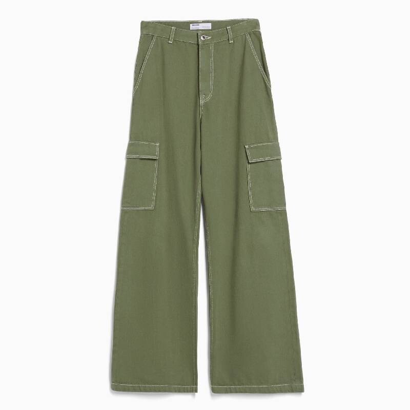 

Джинсы Карго Bershka Wide-leg, зеленый