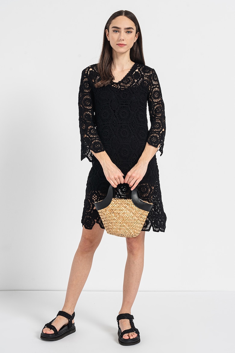 Платье с кружевом и ажуром Stefanel, черный платье с ажуром 48 размер