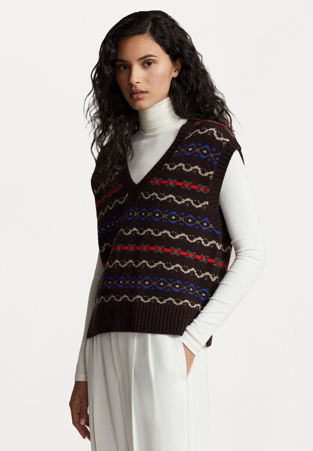 

Свитшот Polo Ralph Lauren ФРИСЛ БЕЗРУКАВОВ, цвет brown multi