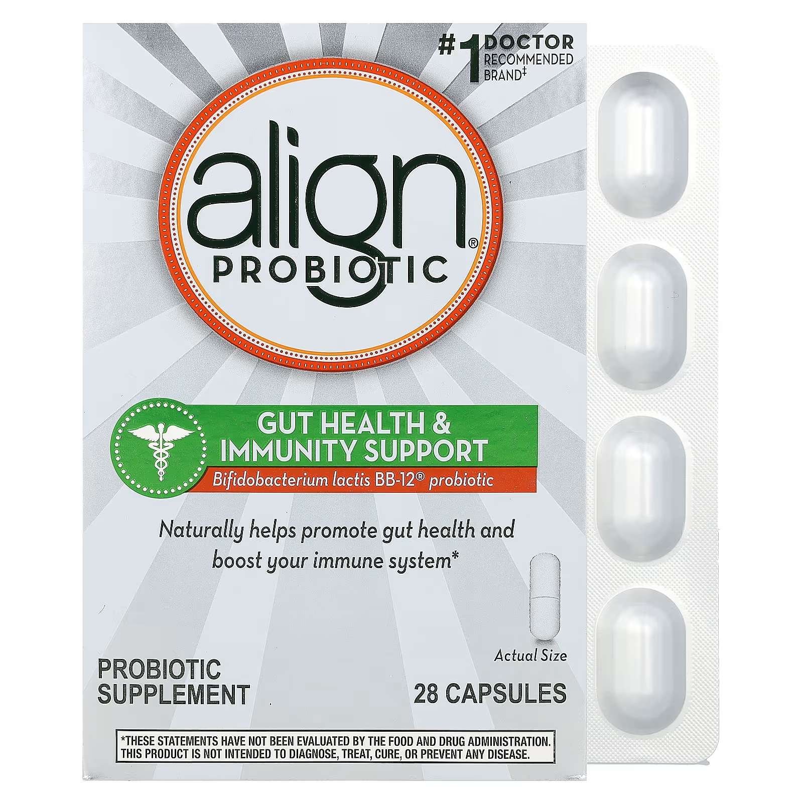 цена Пробиотики Align Probiotics для здоровья кишечника и иммунитета, 28 капсул