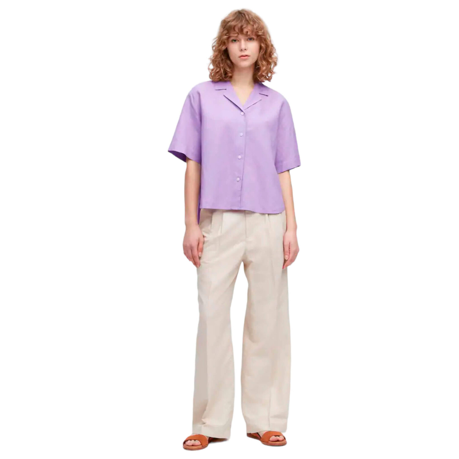

Рубашка Uniqlo Linen Blend Short Sleeve, сиреневый