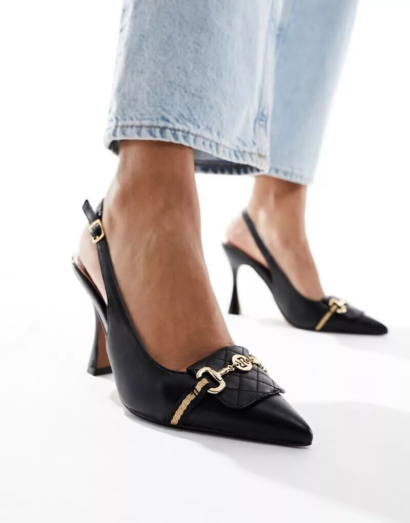 

Черные туфли на каблуке с ремешком на пятке River Island