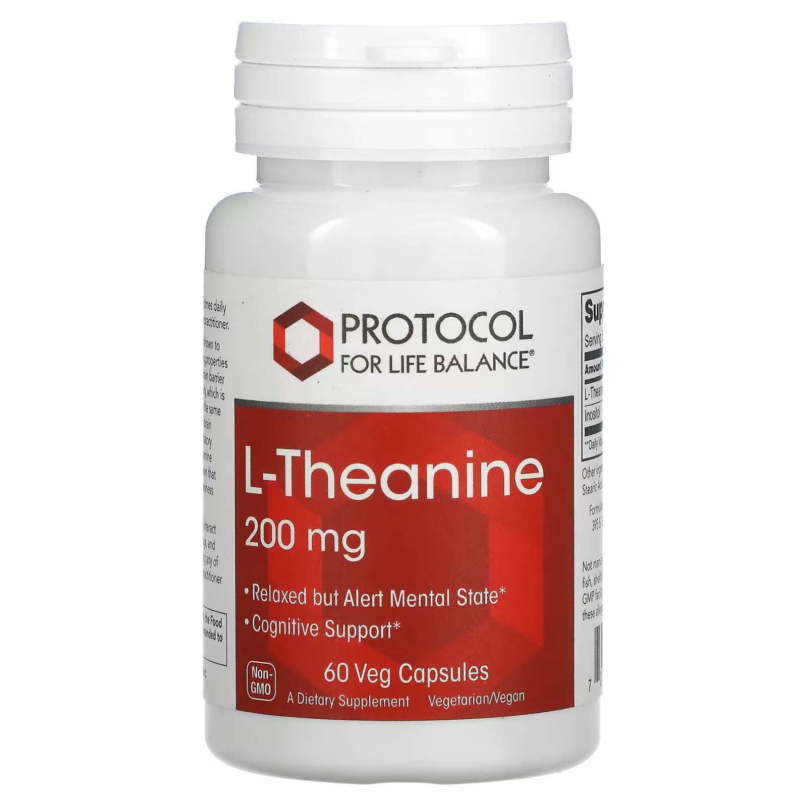 Protocol for Life Balance, L-теанин, 200 мг, 60 растительных капсул life extension l теанин 100 мг 60 растительных капсул
