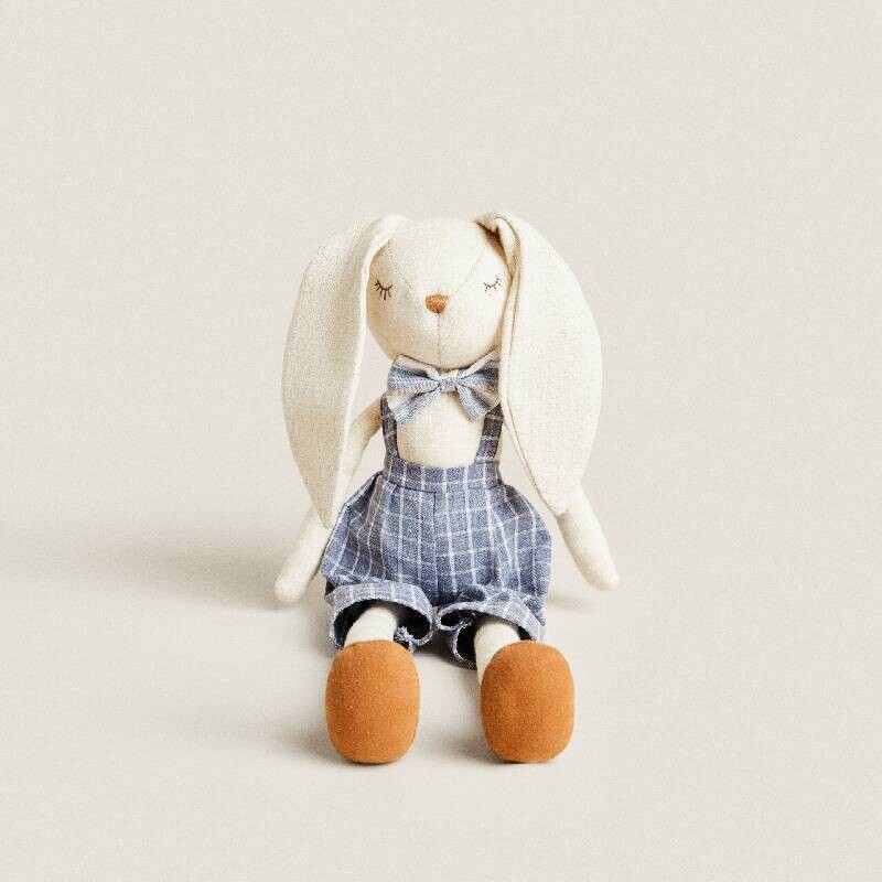 

Мягкая игрушка кролик в синей одежде Zara Home Bunny Soft, бежево-синий