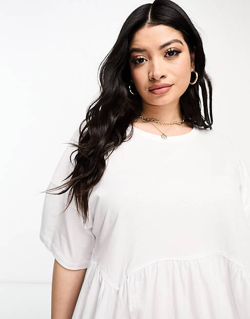 

Белое свободное платье мини с короткими рукавами и швами ASOS DESIGN Curve