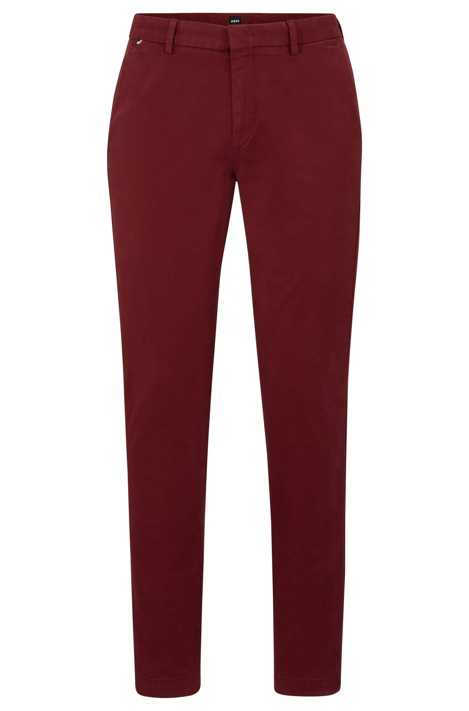 брюки чинос с отворотом hugo boss Узкие брюки чинос из эластичного хлопкового габардина BOSS, темно-красный