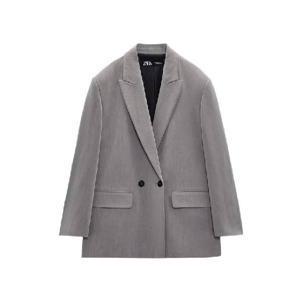Пиджак двубортный объемный Zara, серый пиджак двубортный объемный zara черный